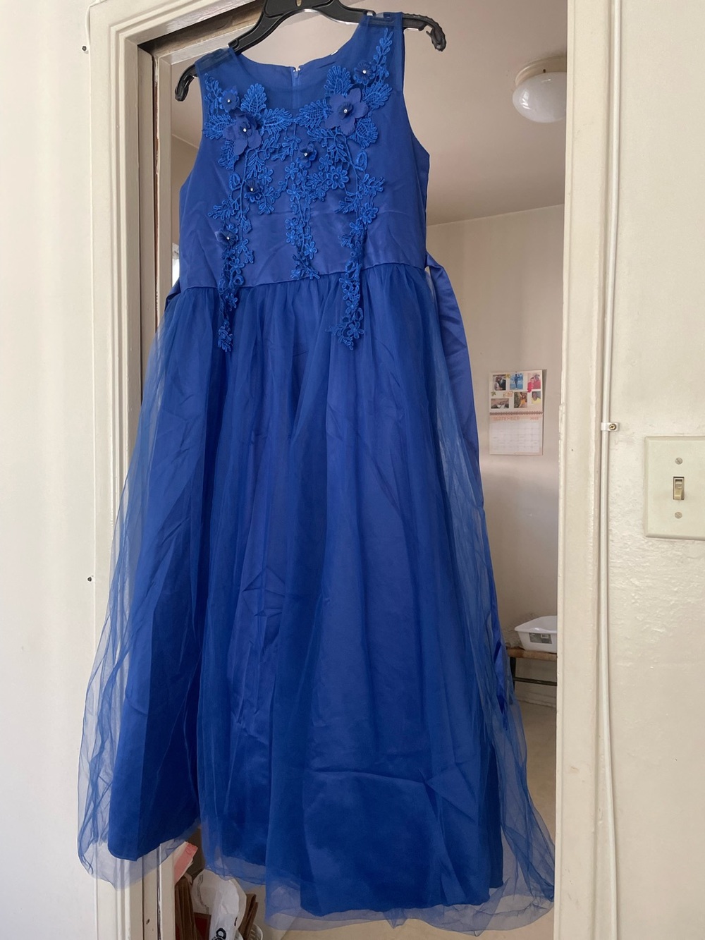 Girls' Royal Blue Floral Applique Tulle Party Dress